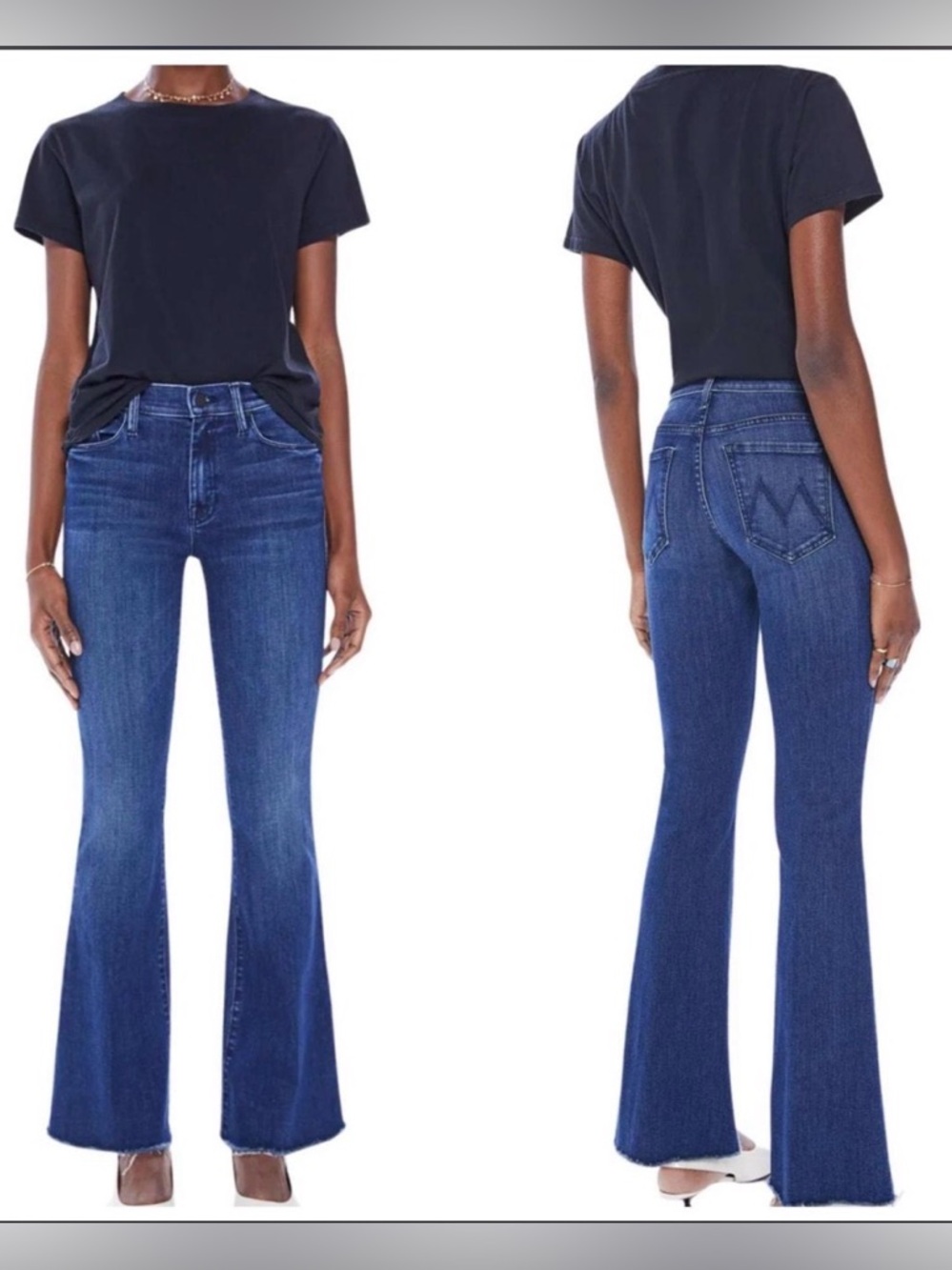 MOTHER The Weekender Fray in Squeeze It Medium Blue Mid Rise Flare Jeans 27